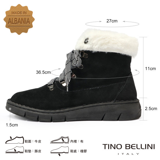 【TINO BELLINI 貝里尼】北歐風帥氣刷毛平底雪靴FWJV001-1(黑色)