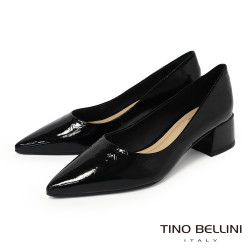 TINO BELLINI 貝里尼 巴西進口 真皮 尖頭 粗跟 包鞋 FSCV011A-1(黑色)