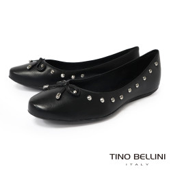 TINO BELLINI 貝里尼 巴西進口 蝴蝶 鉚釘 真皮 平底 娃娃鞋 FWBV040-1(黑色)