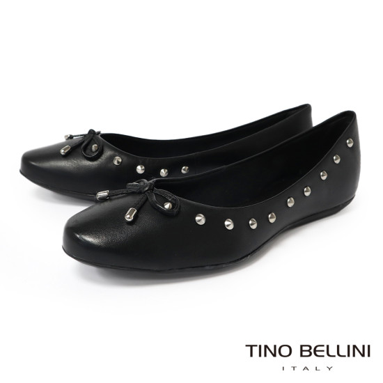 TINO BELLINI 貝里尼 巴西進口 蝴蝶 鉚釘 真皮 平底 娃娃鞋 FWBV040-1(黑色)
