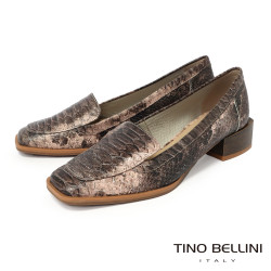 TINO BELLINI 貝里尼 巴西進口 蛇皮紋方頭低跟包鞋FWCT039-9(駝色)