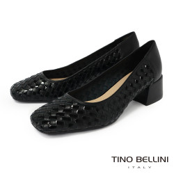 TINO BELLINI 貝里尼 巴西進口 方頭 編織 低跟 包鞋 FWCV041-1(黑色)