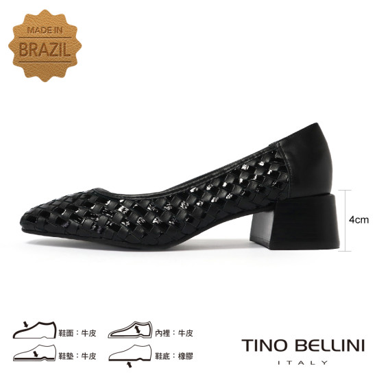 TINO BELLINI 貝里尼 巴西進口 方頭 編織 低跟 包鞋 FWCV041-1(黑色)