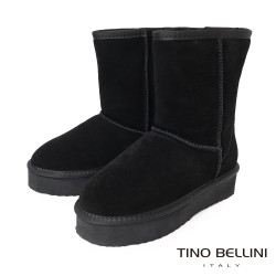 【TINO BELLINI 貝里尼】經典造型 百搭 素面 厚底 中筒 羊毛 雪靴FWLT001-1(黑色)