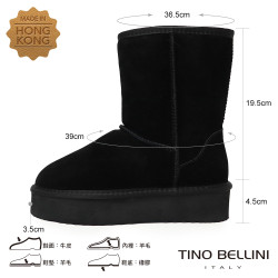 【TINO BELLINI 貝里尼】經典造型 百搭 素面 厚底 中筒 羊毛 雪靴FWLT001-1(黑色)