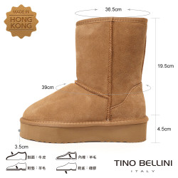 【TINO BELLINI 貝里尼】經典造型 百搭 素面 厚底 中筒 羊毛 雪靴FWLT001-9(駝色)