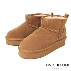 【TINO BELLINI 貝里尼】經典造型 百搭 素面 厚底 短筒 羊毛 雪靴FWLT002-9(駝色)