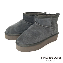 【TINO BELLINI 貝里尼】經典造型 百搭 素面 厚底 短筒 羊毛 雪靴FWLT002-E(灰色)