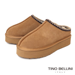 【TINO BELLINI 貝里尼】經典造型 百搭 素面 厚底 羊毛 雪靴 拖鞋FWLT004-9(駝色)