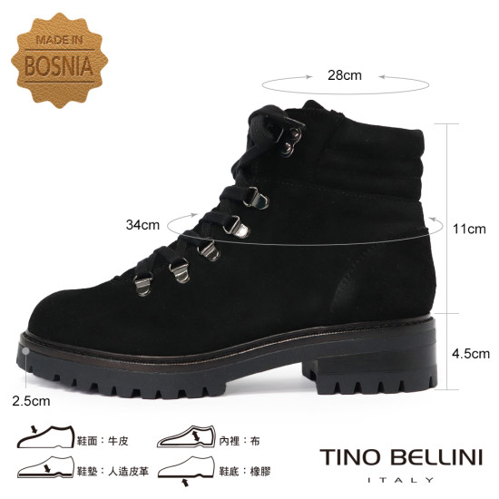 【TINO BELLINI 貝里尼】麂皮 個性 帥氣 綁帶造型 短筒靴FWMT013-1(黑色)