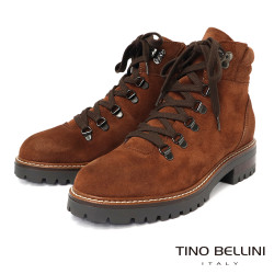 【TINO BELLINI 貝里尼】麂皮 個性 帥氣 綁帶造型 短筒靴FWMT013-9(駝色)