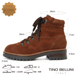 【TINO BELLINI 貝里尼】麂皮 個性 帥氣 綁帶造型 短筒靴FWMT013-9(駝色)