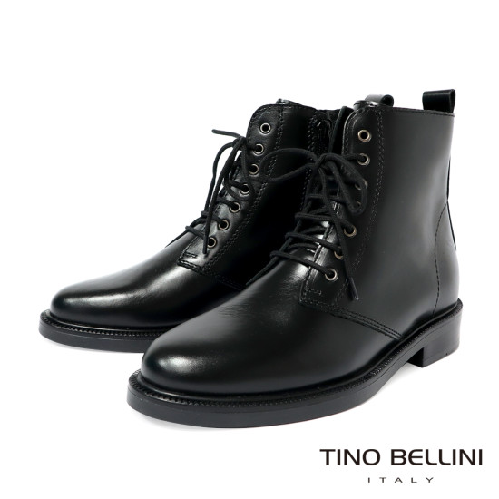 TINO BELLINI 貝里尼 真皮 帥氣 短筒 平底 軍靴 FWMT015-1(黑色)