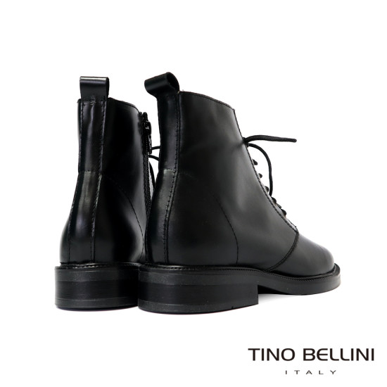TINO BELLINI 貝里尼 真皮 帥氣 短筒 平底 軍靴 FWMT015-1(黑色)