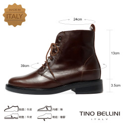 TINO BELLINI 貝里尼 真皮 帥氣 短筒 平底 軍靴 FWMT015-6(巧克力色)