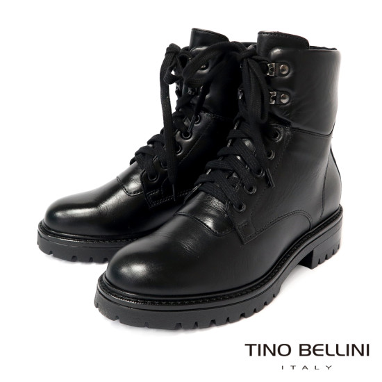 TINO BELLINI 貝里尼 真皮帥氣中筒平底軍靴FWMV017-1(黑色)