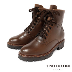 TINO BELLINI 貝里尼 真皮帥氣中筒平底軍靴FWMV017-6(巧克力色)