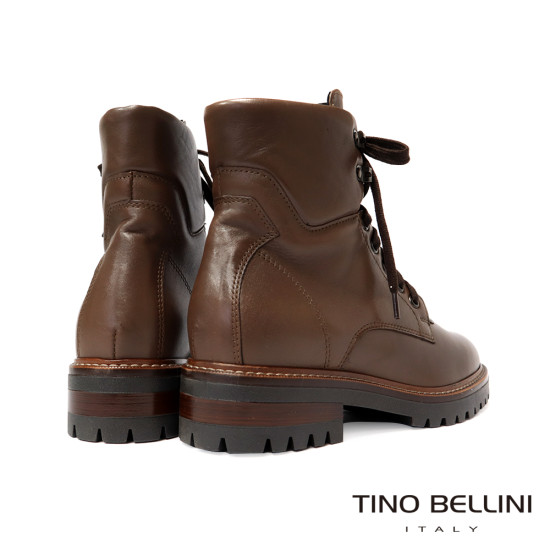 TINO BELLINI 貝里尼 真皮帥氣中筒平底軍靴FWMV017-6(巧克力色)