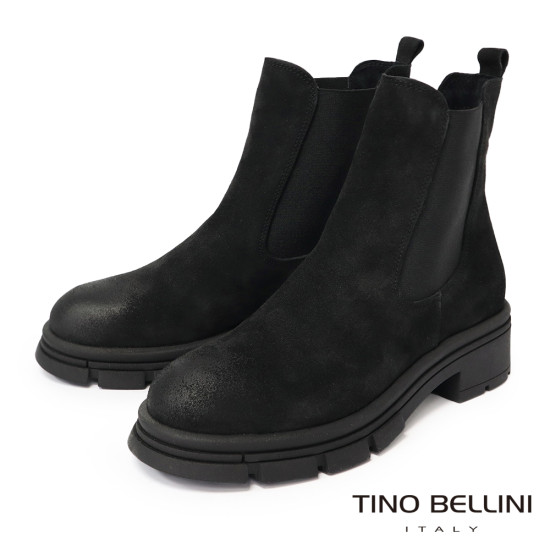 TINO BELLINI 貝里尼 麂皮 拼接彈性 切爾西 短筒靴 FWMV018-1(黑色) 