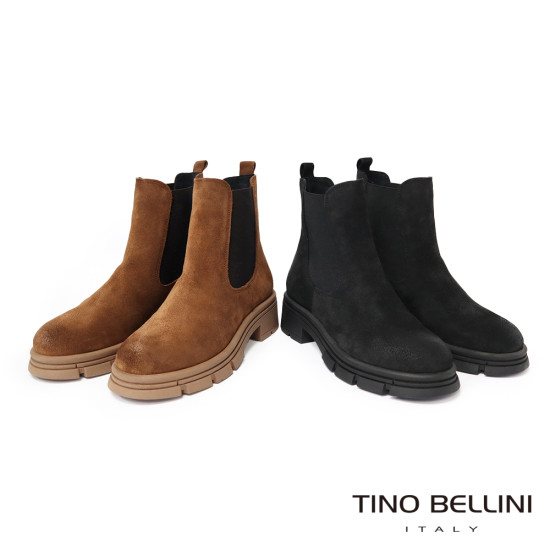 TINO BELLINI 貝里尼 麂皮 拼接彈性 切爾西 短筒靴 FWMV018-6(咖色)