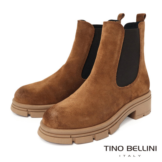 TINO BELLINI 貝里尼 麂皮 拼接彈性 切爾西 短筒靴 FWMV018-6(咖色)