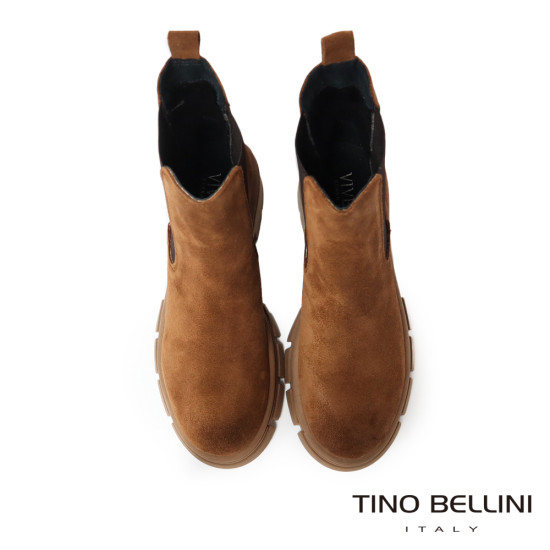 TINO BELLINI 貝里尼 麂皮 拼接彈性 切爾西 短筒靴 FWMV018-6(咖色)