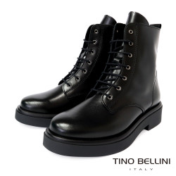 TINO BELLINI 貝里尼 義大利真皮中筒平底軍靴FWMV021-1(黑色)