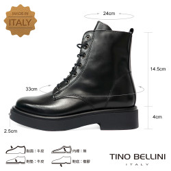 TINO BELLINI 貝里尼 義大利真皮中筒平底軍靴FWMV021-1(黑色)