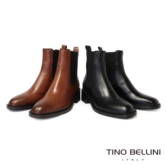 TINO BELLINI 貝里尼 歐洲進口 MJUS 都會雅痞 真皮低跟切爾西短靴FWNM012A-1(黑色)