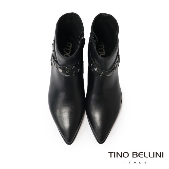 TINO BELLINI 貝里尼 歐洲進口真皮繞鉚釘中筒靴 FWNM013-1(黑色)