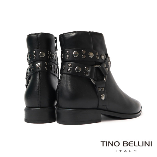 TINO BELLINI 貝里尼 歐洲進口真皮繞鉚釘中筒靴 FWNM013-1(黑色)