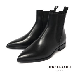 TINO BELLINI 貝里尼 歐洲進口 MJUS 尖頭真皮切爾西短靴FWNM014-1(黑色)