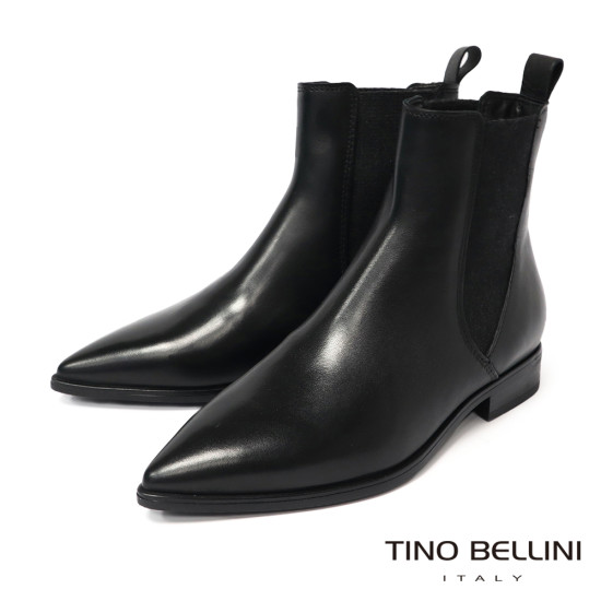 TINO BELLINI 貝里尼 歐洲進口 MJUS 尖頭真皮切爾西短靴FWNM014-1(黑色)