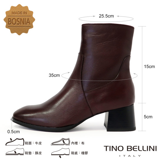 TINO BELLINI 貝里尼 柔軟真皮經典中短靴FWNT044-A(酒紅色)