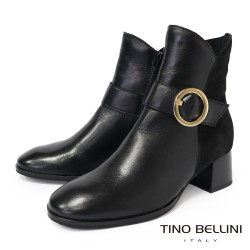 TINO BELLINI 貝里尼 金屬 圓形飾扣 潮流拼接 短靴 FWNT045-1(黑色)