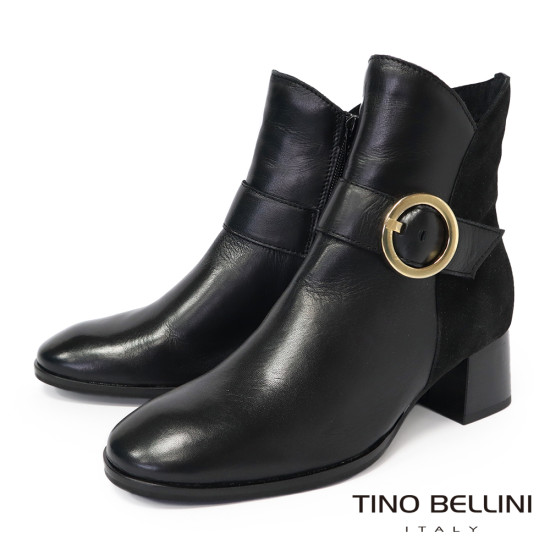 TINO BELLINI 貝里尼 金屬 圓形飾扣 潮流拼接 短靴 FWNT045-1(黑色)
