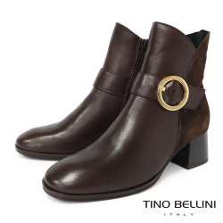 TINO BELLINI 貝里尼 金屬 圓形飾扣 潮流拼接 短靴 FWNT045-6(咖啡色)