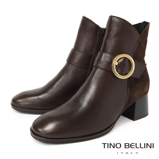 TINO BELLINI 貝里尼 金屬 圓形飾扣 潮流拼接 短靴 FWNT045-6(咖啡色)