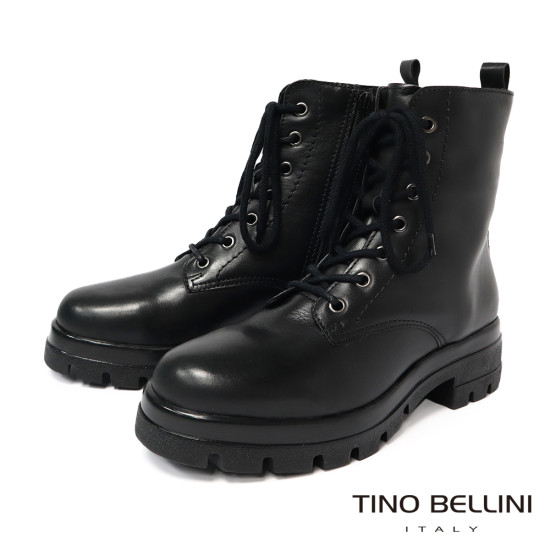 【TINO BELLINI 貝里尼】沉穩帶俏 真皮 中靴 FWNV030-1(黑色)
