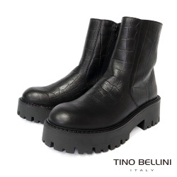 TINO BELLINI 貝里尼 義大利壓紋印花厚底中靴FWQT003-1(黑色)
