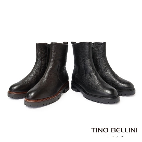 TINO BELLINI 貝里尼 真皮壓紋平底中統靴FWST004-1(黑色)
