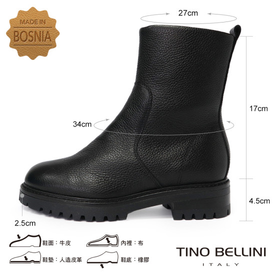 TINO BELLINI 貝里尼 真皮壓紋平底中統靴FWST004-1(黑色)