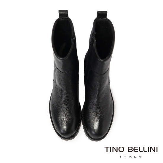 TINO BELLINI 貝里尼 真皮壓紋平底中統靴FWST004-1(黑色)