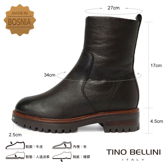 TINO BELLINI 貝里尼 真皮壓紋平底中統靴FWST004-6(咖啡色)