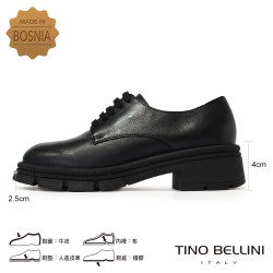 TINO BELLINI 貝里尼 厚底 牛津 增高 圓頭 系帶 素面 德比鞋 FYCT032-1(黑色)