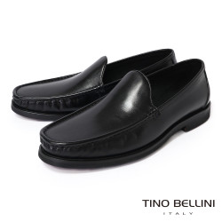 【TINO BELLINI 貝里尼】經典質感真皮休閒紳士男鞋樂福鞋HM1T004-1(黑色)