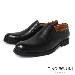 【TINO BELLINI 貝里尼】簡約素面真皮直套款商務紳士男皮鞋HM3T071-1(黑色)
