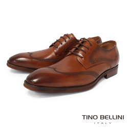 【TINO BELLINI 貝里尼】時尚真皮擦色質感壓紋德比鞋紳士鞋男鞋皮鞋HM3T073-6(咖啡色)
