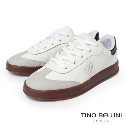 TINO BELLINI 貝里尼 巴西進口 復古 真皮 休閒 多配色德訓鞋 LB0T030-1(白/黑色)