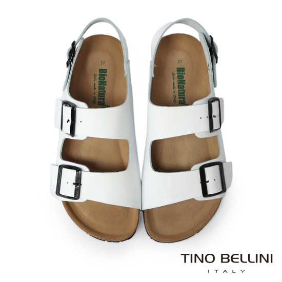 TINO BELLINI 貝里尼 歐洲進口 BIONATURA 腳床舒適鞋 真皮 軟木軟底 涼拖鞋 FSJB001-0(白色)